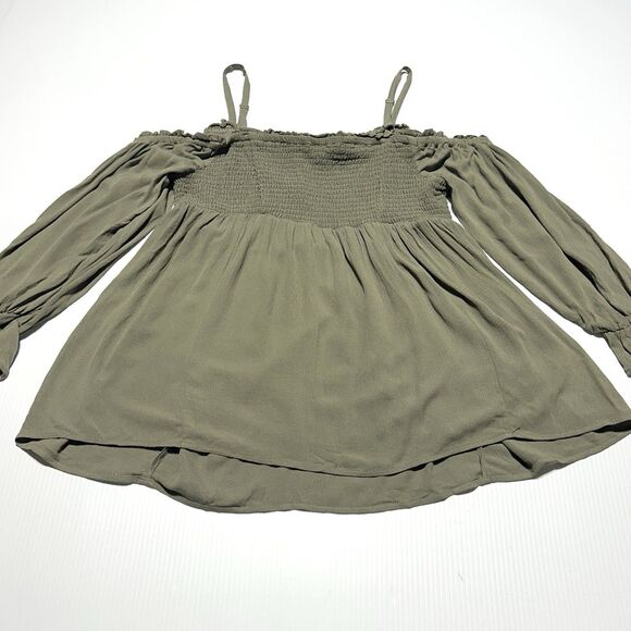 Torrid Olive Cold Shoulder Babydoll Top Size 1X 14 16 Long Sleeve Crinkle NWT - Picture 5 of 7